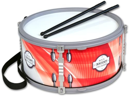 Bontempi | BeatMaster – Tambor con Doble Membrana, Correa y Varillas de 25 cm para una Experiencia rítmica Completa, Rojo, 25 x 25 x 12 cm