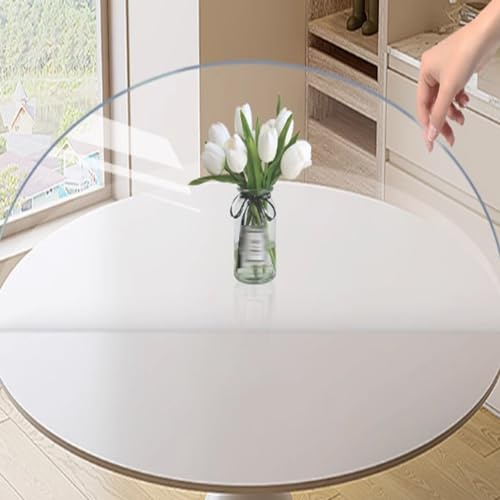 JIAJUTUI001 Mantel Redondo, Comedor Protector de Mesa de PVC Transparente, Alfombrilla de Escritorio para Cocina, para Bar, Hotel, Cocina, Picnic PVC Mantel (110cm/42.9in,Transparent,1.5mm)