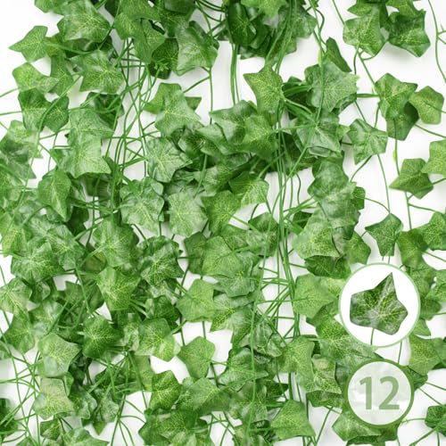 Zequech 12 x 2,1 m de lierre artificiel, feuilles de 4 cm, fêtes de mariage, artisanat d'une échelle de jardin enchanteresse pour cuisine, balcon, festival, art suspendu, décoration murale
