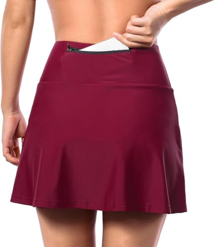 Cuissard Vélo Femme 2 en 1 Jupe Short Cyclisme avec Rembourrage Gel 5D, Taille Haute, Poche Intérieure, Antichoc Respirant Été (S,Rouge)