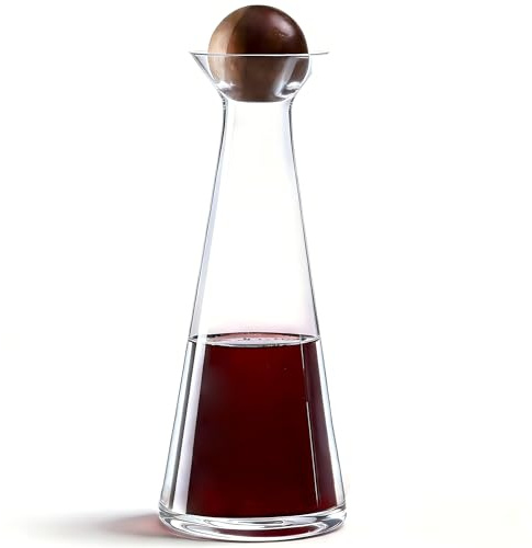 EVERBBKING Wine Decanter with Acacia Wood Stopper, 37oz Lead-Free Crystal Wine Decanter - Hand-Blown Aerating Wine Carafe, Ideal for Intimate Nights Wine Lovers Gifts (1000ml)