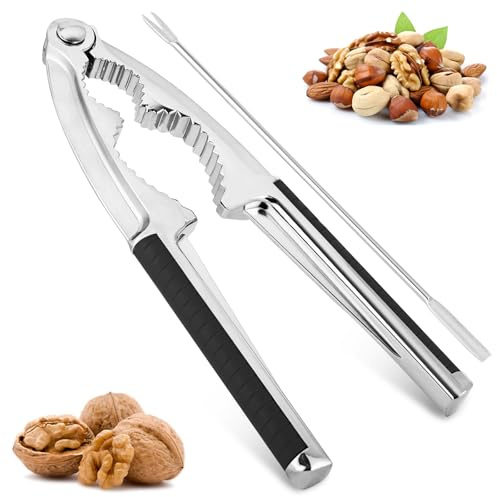 AUAUY 1PZ Schiaccianoci, Schiaccianoci Acciaio Inox con Impugnatura Antiscivolo e Forchetta, per Noci, Mandorle, Nocciole, Frutti di Mare (Nero)