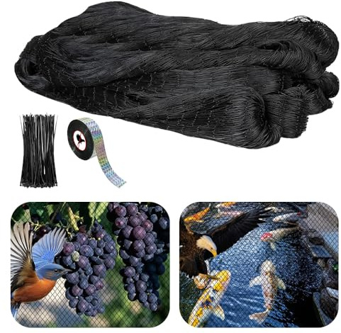 15 x 7.5m Vogelschutznetz, 2.5 * 2.5cm Vogelnetz Feinmaschig, Vogelnetz Schwarz, Taubennetz Balkon, Pflanzennetz Teichnetz Gartennetz Teichabdecknetz Volierennetz für Garten Balkon Obstbäume