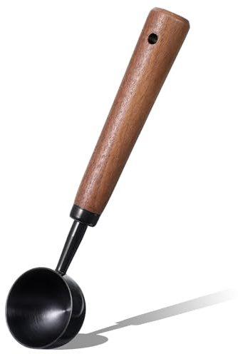 Cucchiaio dosatore da caffè vintage, 15 ml con manico in noce, utensile da cucina retrò in acciaio inossidabile per misurare, misurare e servire per caffè, tè e altro ancora (color grigio)