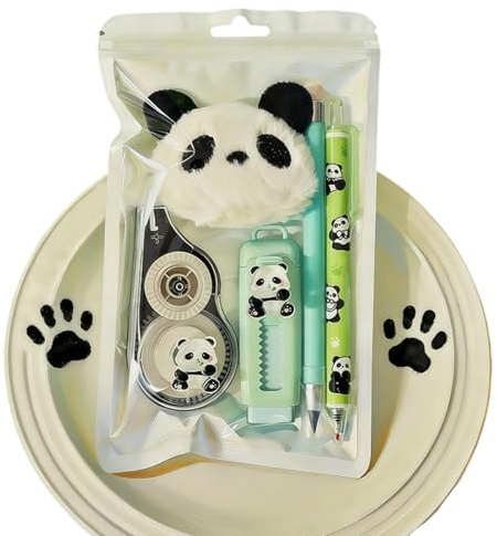 Stationery Set, Animal Design Correction Tape, Pen and Eraser Combo, Cute Plush Pendant Feature, Fun Functional Design, for Students School Writing College Classroom Note Taking Study Supplies
