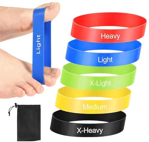 5 Piezas Bandas Elásticas de Látex para Pies, Bandas Elásticas para Corregir Juanetes, Estiramiento y Alineación de Dedos con Bolsa, Ideal para Pilates, Yoga, Ejercicio en Casa