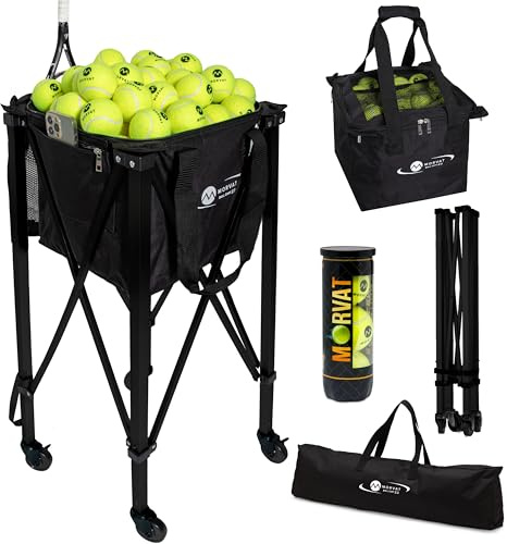 Morvat Tennisball Hopper, Tennisballwagen, Tennisballkorb, Tenniszubehör, Tennisgeschenk, leicht, tragbar, inklusive Tragetasche