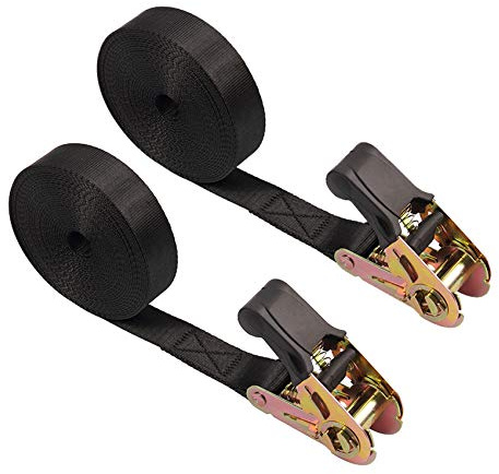 Ayaport Ratchet Straps Tie Downs 6M x 25mm Endless Heavy Duty Cargo Straps Nylon Black Ratcheting Strap (No Hook), Tie-Down for Motorcycles, Trailer Loads, Kayaks (6M-2pcs)