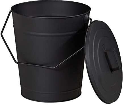 Relaxdays Ascheeimer mit Deckel, Abkühlen und Transportieren heißer Glut, Kamine, Öfen, Grills, 12 Liter, Stahl, schwarz