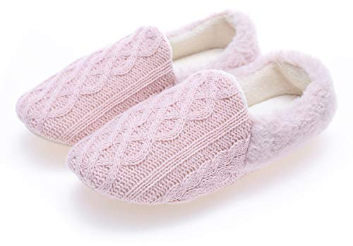 AONEGOLD Pantofole Donna Invernali Peluche Caldo Eleganti Pantofole da Ballerina Lavorato a Maglia Morbide Antiscivolo Piatte Scarpe(Rosa,Taglia 40-41)