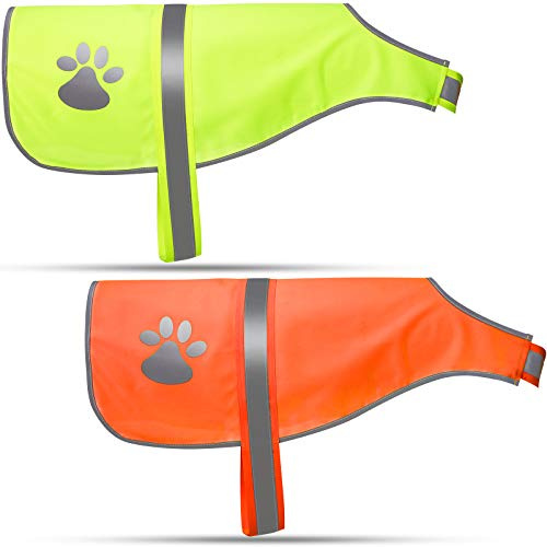 Geyoga 2 Pieces Dog Reflective Vest Adjustable Dog Safety Service Vest Pet High Visibility Apparel Pet Jacket Clothes Safeguard for Hunting Outdoor Walking Night(XL,Blaze Orange, Fluorescent Yellow)