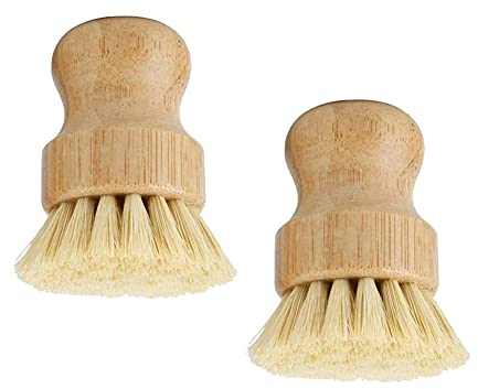 Bamboopack 2PCS Natural Dish Scrub Brushes Pot Scrubbing Brushes Natural Bristle Brushes for Cleaning Dishes Pot Pans and Vegetables
