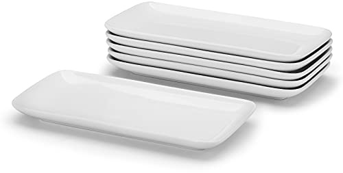 Miicol Small Platters Set of 6, Ceramic Rectangle Plates 9 Inch, Modern Sushi Plate Set, White Serving Dishes for Serving Food, Appetizer, Dessert, Dinner, Party