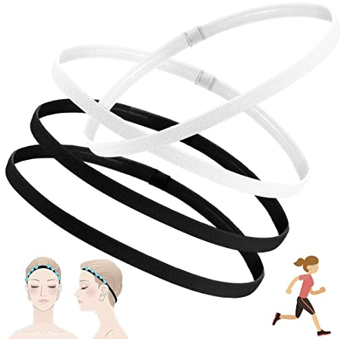 4 Pezzi Fascia Sportiva Elastica Capelli per Uomo Donna, FUKPO Spessa Elastico Fascette per Capelli Antiscivolo, Fasce Elastiche Capelli Sport per Yoga Correre Tennis(Bianco, Nero)