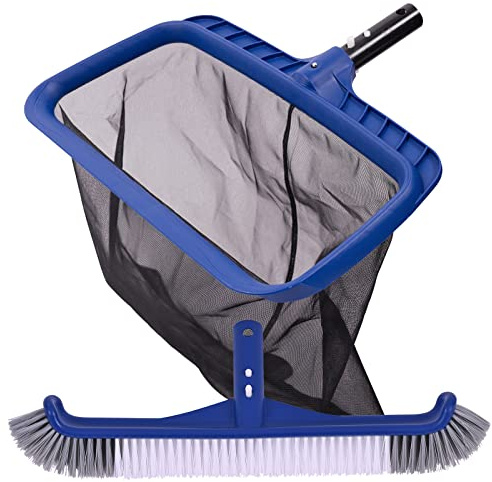 POOLAZA Fine Mesh Pool Skimmer Net& 17.5 Pool Brush Kit, Pool Cleaning Kit