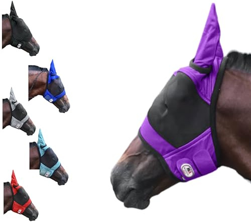 Majestic Ally Máscara contra Moscas de Caballo con Orejas, Malla Fina cómoda y Duradera, Suave Tacto Polar en la Piel, Protege los Ojos y Las Orejas (púrpura)