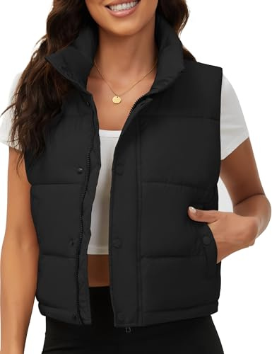 Fengbay Sleeveless Puffer Vest for Women Warm Stand Collar Down Vest Bubble Padded Gilet Coat Quilted Puffy Cropped Outerwear, Puffer Vest_black, Medium