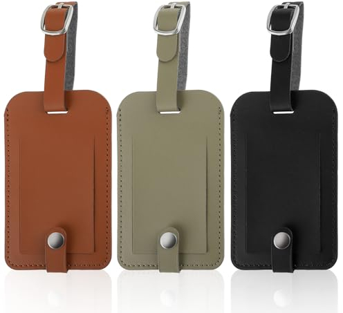 Ouligay 3 Stück Kofferanhänger Koffer,Leder Gepäckanhänger Tags mit Namensschild Adressschild, Fürreisender Geschäftsmann Koffer Handtaschen Rucksäcke Reisezubehör (Schwarz,Braun,Grau)