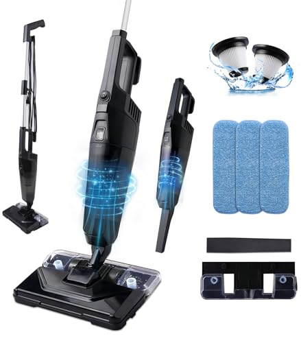 REECOO Lightweight Vacuum Cleaners for Home, Unique Vacuum and Mop Combo - 3 Dust Filters/Microfiber Pads, Corded Stick Vacuums & Electric Brooms - 600W 25Kpa Suction for Kitchen, Bedroom, Living Room