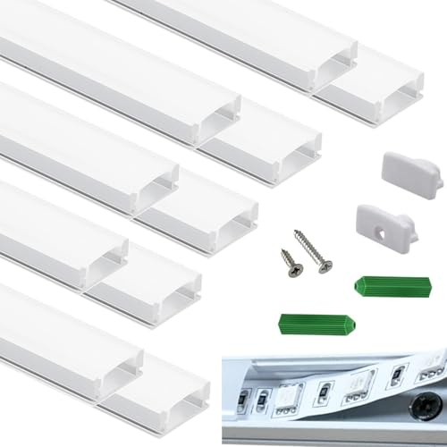 THMOOTHER Matte White 10-Pack 6.56FT Pre-Drilled Clip Free LED Strip U Channel Diffuser, Tight and Flush Mounted Under Cabinet Tape Track Aluminum Low Profile with UV Resistance Milky Cover (10)