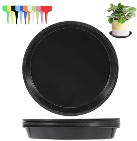 HFLIANHENG 10 Stück 35 cm Blumentopf Untersetzer, Pflanzen Untersetzer für Blumentöpfe, Rund Pflanzentopf Untertasse, Plastik Pflanztopf Unterteller für Innen und Außenpflanzen (Schwarz, 14 inch)