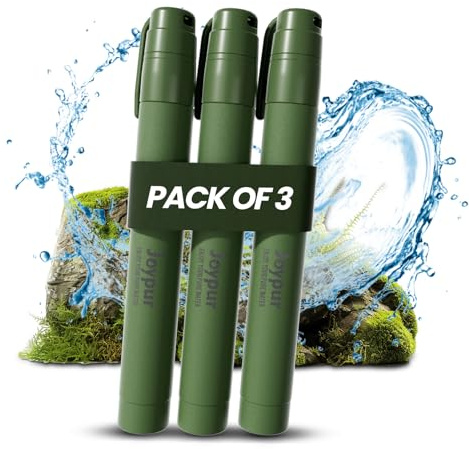 Joypur® Paille Filtrante de Survie- Purificateur d'Eau pour Randonnée Camping Bushcraft - Filtre à Eau de Poche, Materiel Militaire Accessoires Survivalisme Equipement Kit. （vert*3）