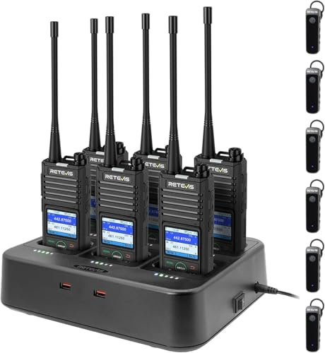 Retevis RB658 Walkie Talkies för Vuxna, 2-Vägsradio med Trådlös Hörsnäcka, 6-Vägs Laddare, APP-Anslutning, 1800mAh Batteri, 1,77 tums Skärm, för Skola, Säkerhet (6 Pack, Svart)