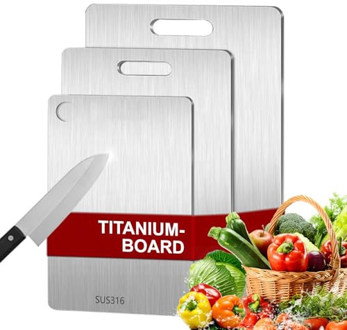 3 Stück Titan Schneidebrett, Edelstahl Titanium Cutting Board, BPA-freies Doppelseitiges Lebensmittel Grade Schneidebrett, Titanium Cutting Board für Fleisch, Obst