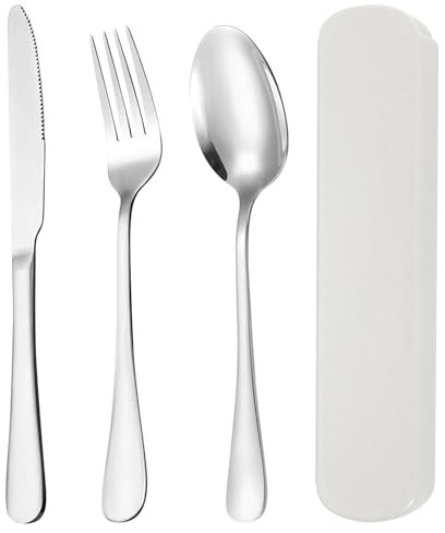 Travel Cutlery Set, Reusable Stainless Steel Flatware, Knife and Fork Sets, 3 PCS with Portable Pouch Case, Portable Utensils for Outdoor Travel Picnic Office School Lunch Box