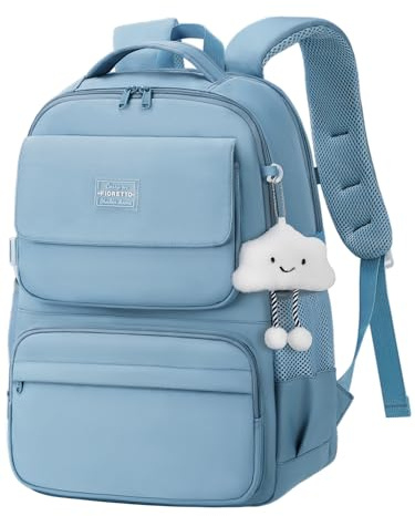 FIORETTO 25L School Bag for Girls & Teens, Womens Backpack Rucksack with Organized Pockets, Trolley Strap & Chest Buckle, Fits 15.6 Laptop, Ideal for School, Travel & Daily Use Blue