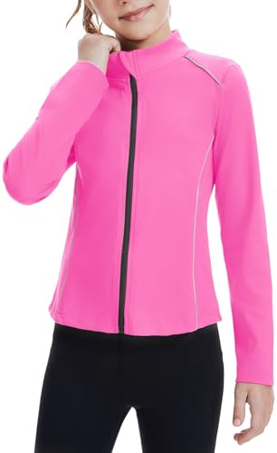 Hvididan Girls Athletic Jacket Zip Up Horse Riding Shirts Kids Yoga Jackets Workout Coat Rose Red 11-12 Years