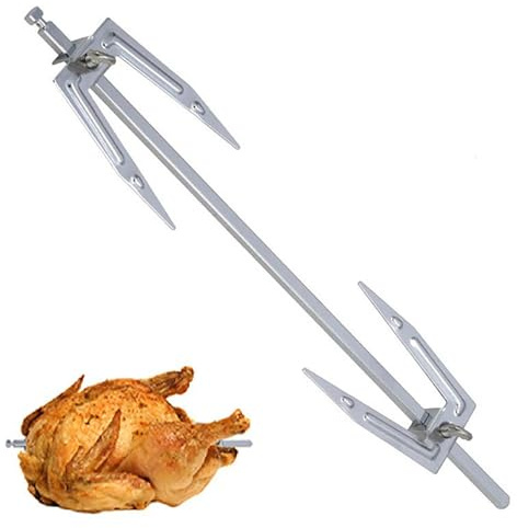 Rotisserie Fork – Stainless Steel Rotating Grill Accessory, Creative Chicken Roaster Tool | Universal Skewer System with Adjustable Holder, Heavy Duty Cooking Fork for Home Kitchen Outdoor BBQ Roast