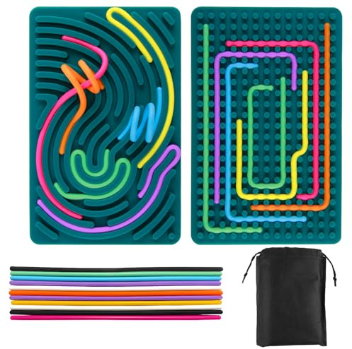 Sensory Activity Board with 20 Silicone Strings for Stress Relief Calming Fidget Sensory Fidget Board with Storage Bag Motor Skill Development Focus ADHD Autism Support Learning Boards Sensory