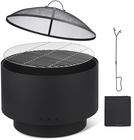 RBFGYIOP Braciere da Esterno Smokeless Portatile - Acciaio Carbonio 26 Pollici - Griglia BBQ, Coperchio a Rete, Attizzatoio, Borsa Trasporto - Per Giardino, Patio, Campeggio, Picnic - 26 inches