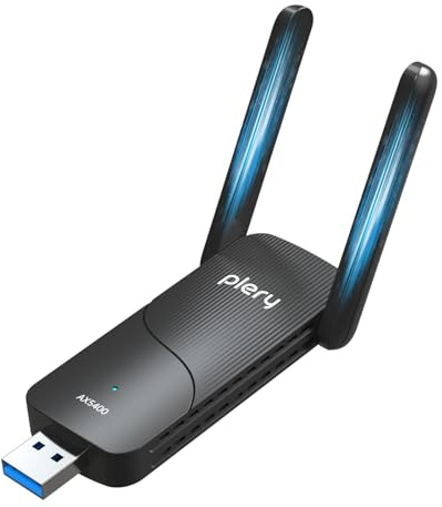 PLERY AXE5400 Chiavetta WiFi per PC Fisso, USB WiFi 6E con 2×6dBi Antennas, Potente Tri-Band 2,4/5/6GHz, Adattatore WiFi Supporta Windows 11/10, USB3.0, OFDMA, MU-Mimo, WPA3, Driver Integrato Semplice
