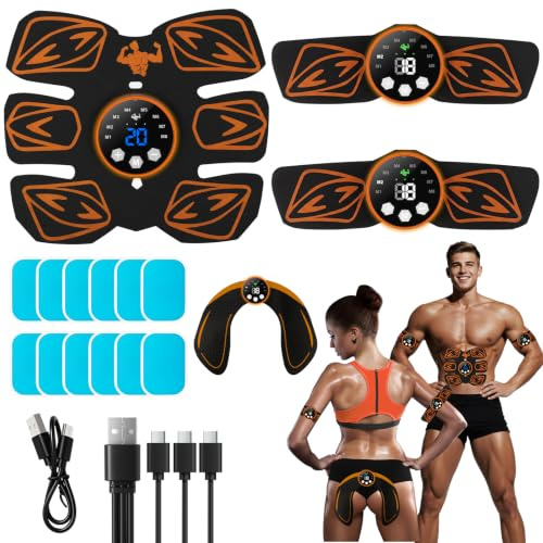 Mexlyca EMS Muscle Stimulator, ABS Trainer, Abdominal Muscle Toner Electronic Workout Home Fitness Device with 8 Modes,29 Intensities,4 Machines,4 Patches,12 Gel,For Abdominal/Arm/Leg/Hip Training