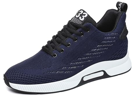 Chaussures Rehaussantes Hommes 8cm décontractées Sport Lacets légères Respirantes Talon caché Sneakers Montantes Confort Mode Urbaine (Blue, 42)