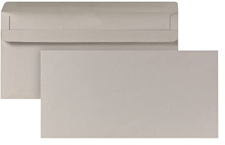 POSTHORN Briefumschlag DIN lang (1000 Stück), Briefumschlag ohne Fenster und mit selbstklebender Doppelklappe, graue Briefumschläge aus recyceltem Altpapier, 110 x 220 mm, 75g/m²