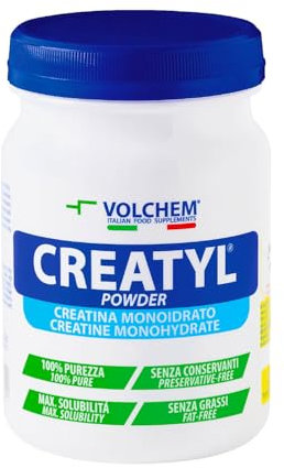 Volchem Creatyl Powder, Integratore Alimentare con Creatina Monoidrato di Grado Farmaceutico, 100% Purezza, Senza Grassi, Conservanti e Zuccheri (300 g)