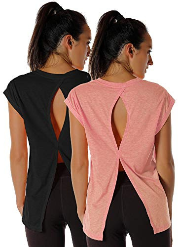 icyzone öppen rygg träningstopp tröjor – yoga t-shirts träningstoppar för kvinnor
