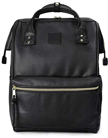 Kah&Kee Leather Laptop Rucksack Backpack for Women, 15-inch Laptop Bag, Versatile Nappy Bag for Teachers, Working Parents, School, College, and Travel(Black,Medium)
