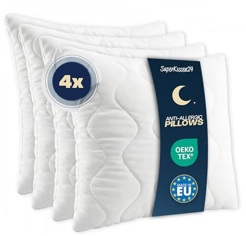 SuperKissen24. Set di 4 Cuscini Letto in Microfibra 80x80 cm con Imbottitura in Poliestere - Anallergico - Cuscino per Divano, per Salotto - Good Sleep Bianco
