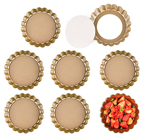 8 pezzi stampo crostata fondo amovibile,stampi per crostatine,formine per crostatine,stampi crostatine,stampi crostatine monoporzione(10 cm di diametro)