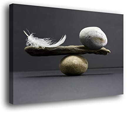 Genérico Cuadro Lienzo Canvas Equilibrio Zen balanza Pluma y Piedra – Lienzo con Bastidor 3cm - Alta resolución (120_x_80_cm)
