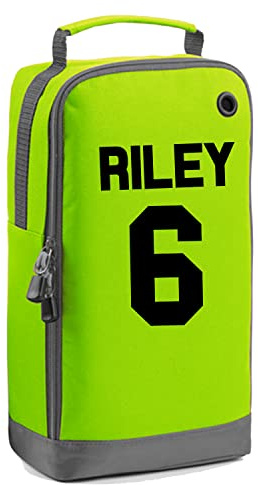 Personalised Name and Number Boot Bag Football Boots Custom Children's Sports Bags Rugby PE Gym Kit Back to School for Girls Kids (Lime-Green-Black)