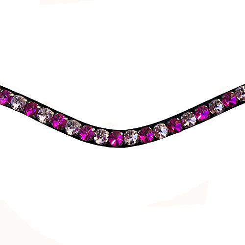 Leone Equipment Stirnriemen Pferd - Stirnriemen Pferd Glitzer für Warmblut, Vollblut und Pony - Trensen Stirnband - Pferde Stirnband Rosa und Kirschrot (Warmlut/Full, Braunes Leder)