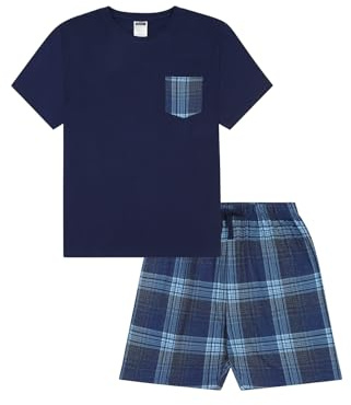 ThePyjamaFactory Mens Navy Blue Checked Short Pyjama Set (XX-Large)