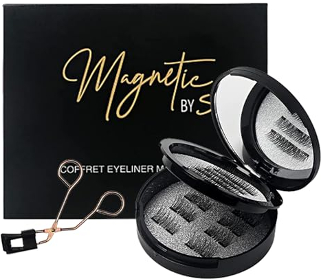 BeauFairy Ciglia Finte Magnetiche Kit, 16 Pezzi di Ciglia Finte Magnetiche 3D Naturale, Senza Colla Riutilizzabile Impermeabile, Morbide e Comode da Indossare, Perfette per l'Uso Quotidiano (A)