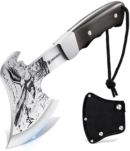 DRGSKL Camping Axt Survival Spaltaxt Kleines Vollspaltbeil Portable Freizeit Hand Wikinger Axt mit Scheide für Bushcraft, Jagd, Trekking, Gartenarbeit
