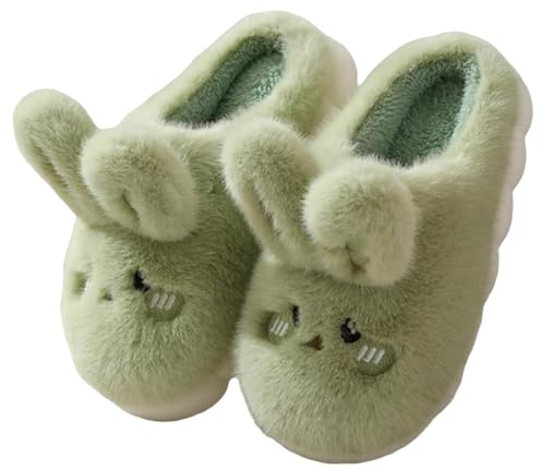 Uewidiod Women's Cute Rabbit Warm Plush Comfortable Indoor Anti slip Home Thick Sole Winter Soft Cotton Slippers (Green, Adult, Women, 6.5, Numeric Range, US Footwear Size System, 7.5, Medium)